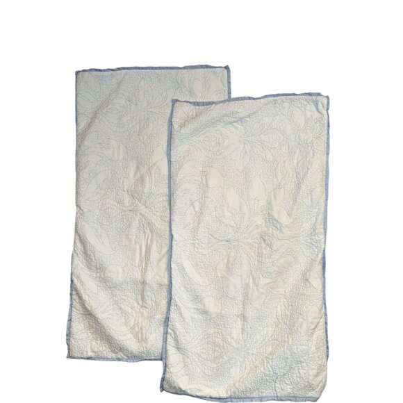 Laura Ashley Quilted Pillow Shams King Set White Blue Edging - Picture 1 of 7